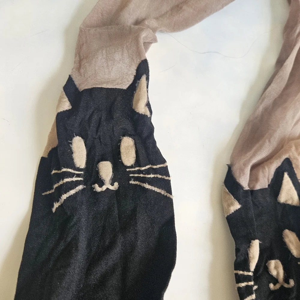 Black & Tan Skin Tone Cat Face Print Stockings Cat Tights